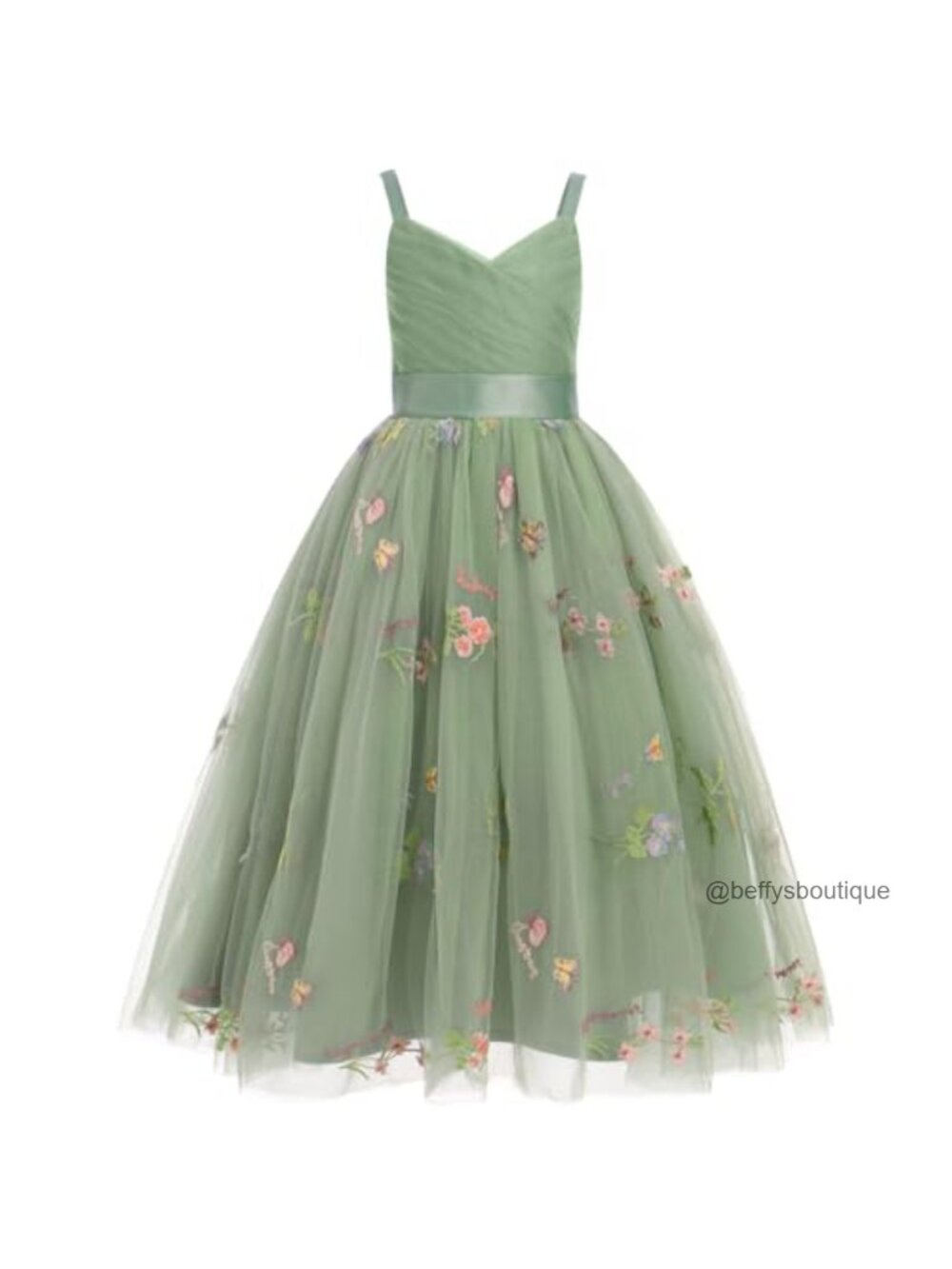 Girls Long Ball Gown Formal Dress Spaghetti Strap Tulle Tutu